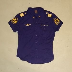 Purple Military Uniform Chic Button Down Top L